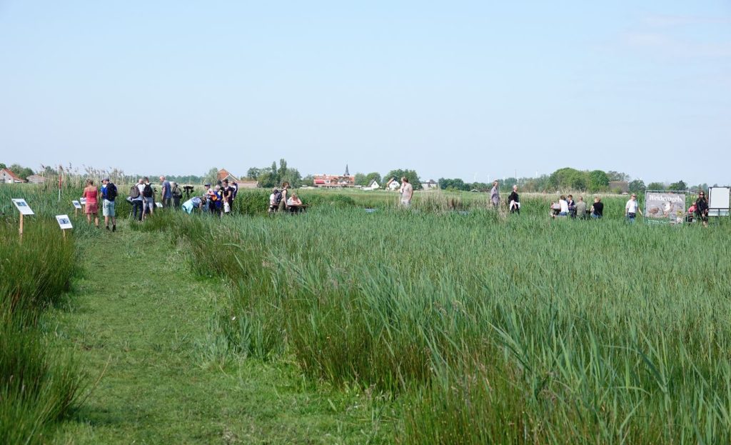 Informatieborden en -stand tijdens wandelen over water